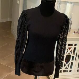 ZARA black turtleneck with sheer textured sleeves, black, size small